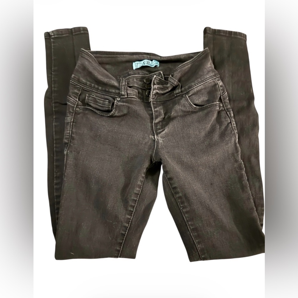 Wax Jean Black Skinny Jeans Button Fly Size 0 High Rise Stretch